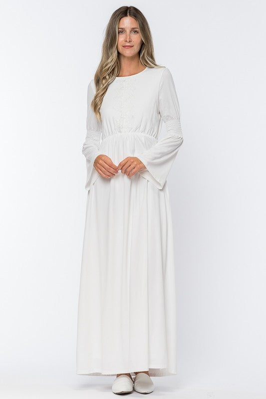 White Bell Sleeve Embroidered Front 