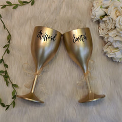 Non Breakable Couple Wine Glass Gift Set - Mr. & Mrs Wine Glasses - Set of  2 - Gold, StallionBarware