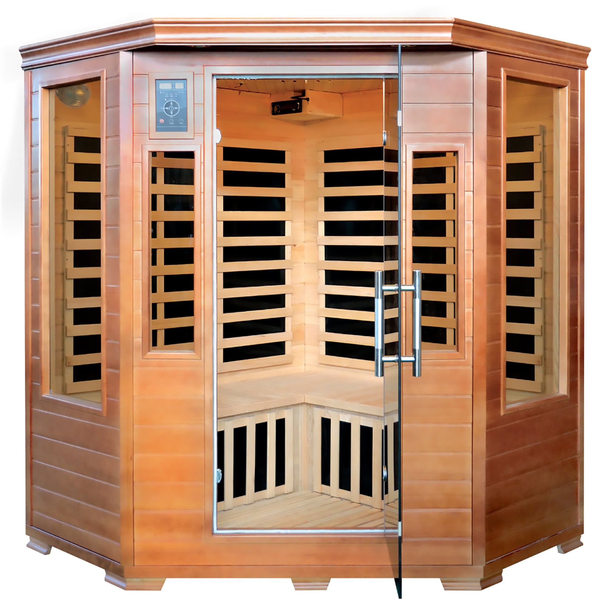 3-Person Hemlock Corner Infrared Sauna w/ 7 Carbon Heaters – Blue Wave  Products