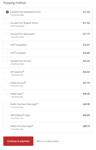 Example Canadian Shipping Rates