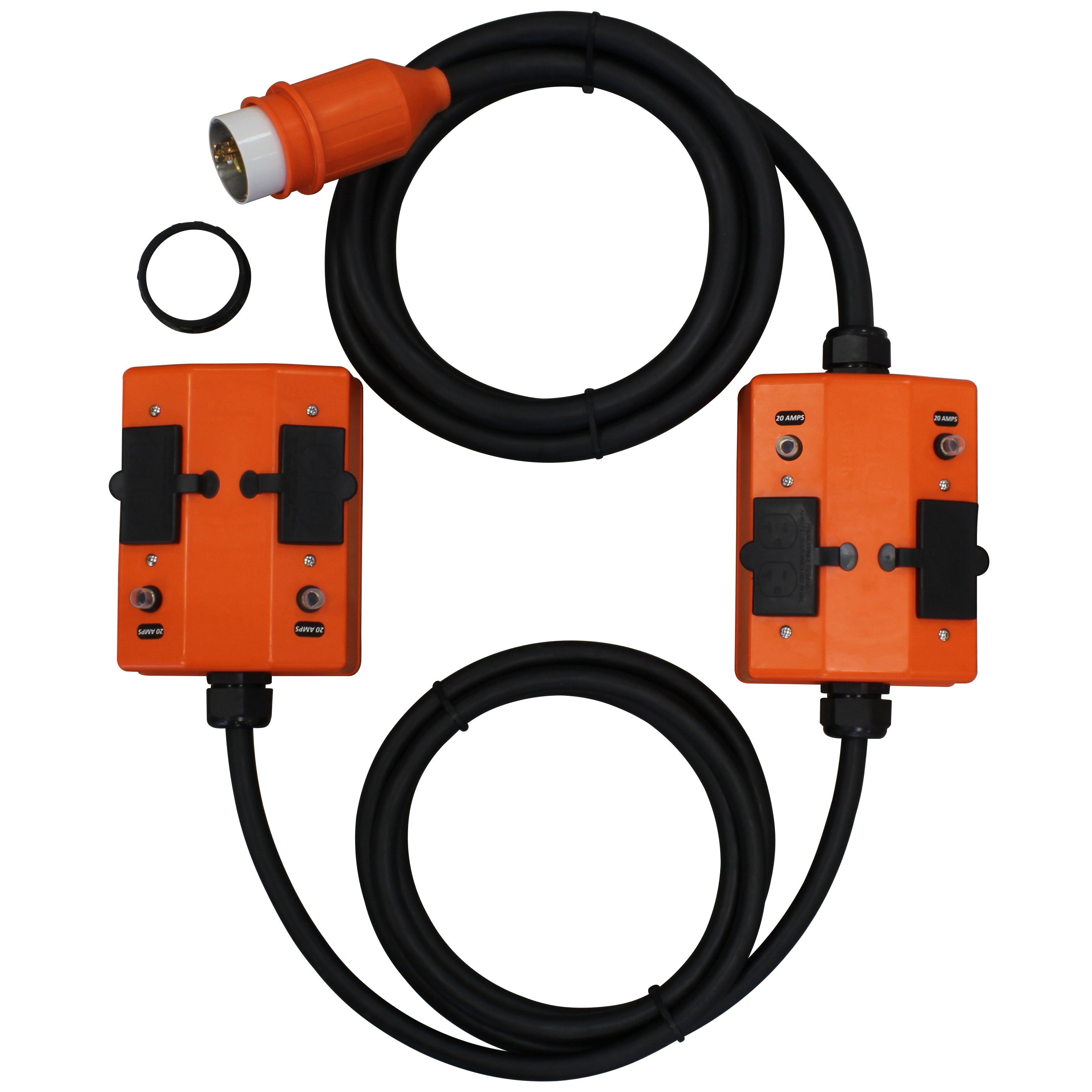 AC WORKS® [SS2PDU-10-AB] 20FT NEMA SS2-50P/ CS6365 Locking Plug to Two PDU Outlet Boxs (GFCI & Breaker)