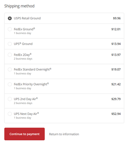 U.S. Shipping rate example