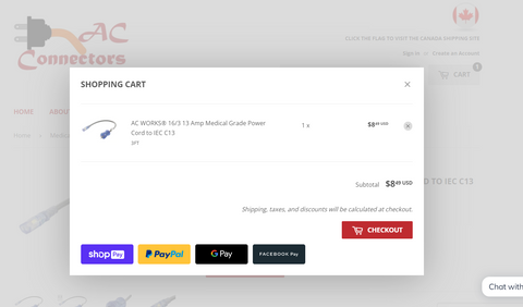 AC Connectors Shopping Cart at Checkout 