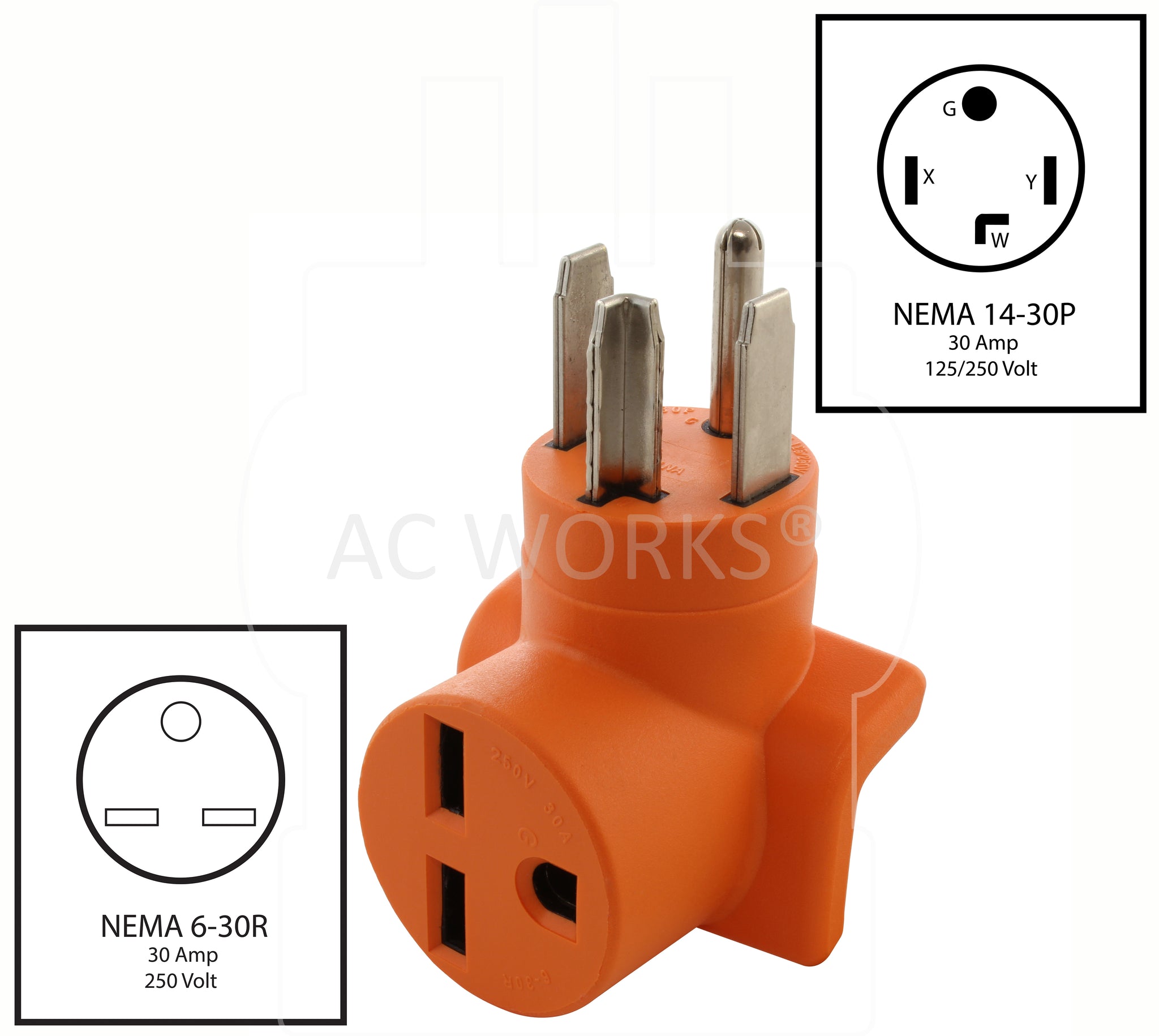 Ac Works 4 Prong Dryer 14 30p Plug To 6 30r 30a 250v Hvac Connector Ac Connectors