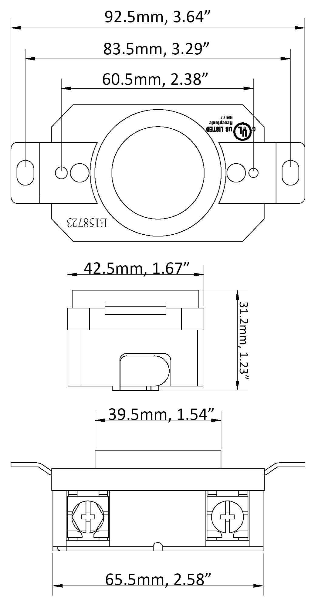 30A, 480V, 3-Phase NEMA L16-30R flush-mount-locking-industrial-grade