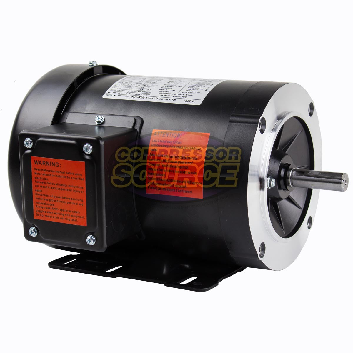 1 HP Electric Motor 3 Phase 56C Frame 3600 RPM TEFC 208 230 / 460 Volt NATE1-36-56CB