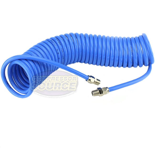 Jaco Polyurethane Coiled Air Hose Kit - 1/4 x 30 ft | with Air Compressor Fittings (Storm Gray)