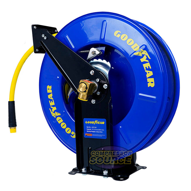 Goodyear Air Hose Reel 3/8 x 50 Ft Retractable Dual Arm 300 PSI Max L –  compressor-source