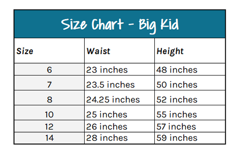 Size Chart - Big Kid