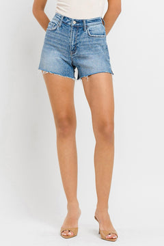 High Rise Side Slit Denim Shorts