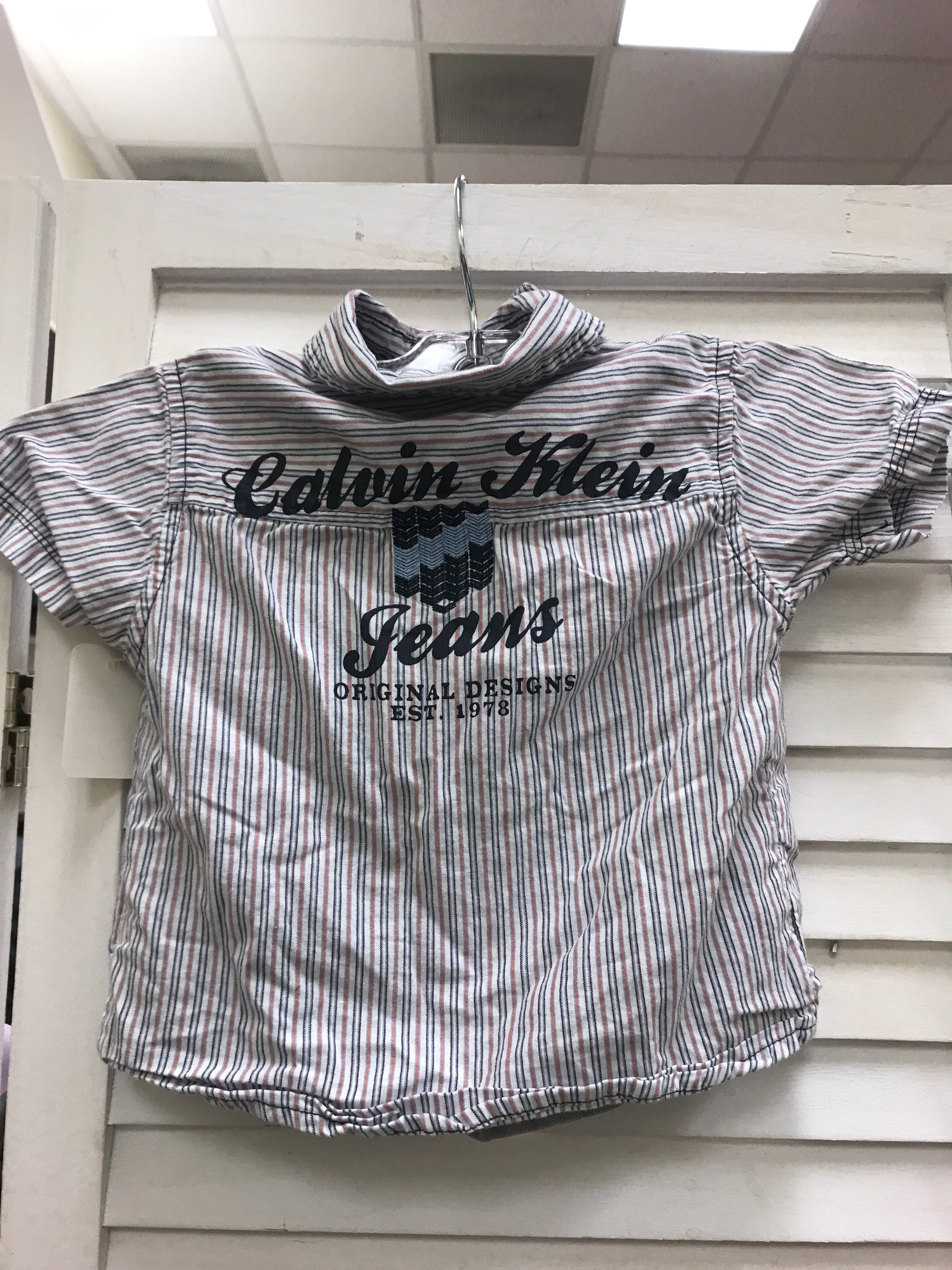 Calvin Klein Two Piece Denim Shorts And Striped Button Up Shorts 6-9 Months - Le Bébé Chic Boutique