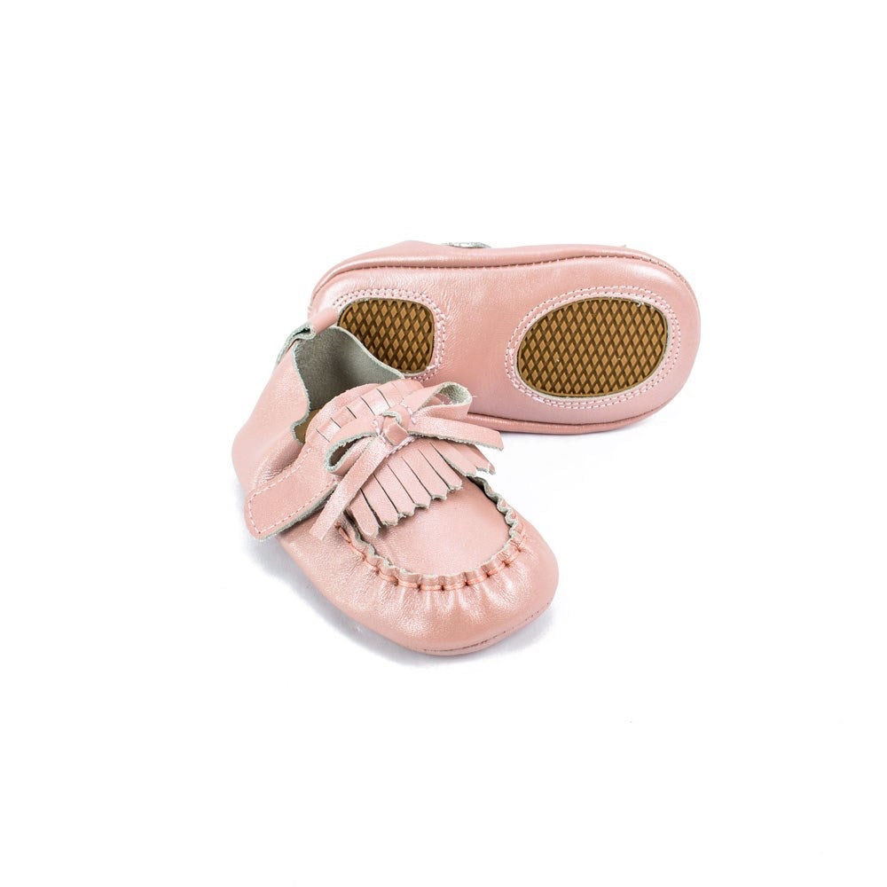 pink leather moccasins