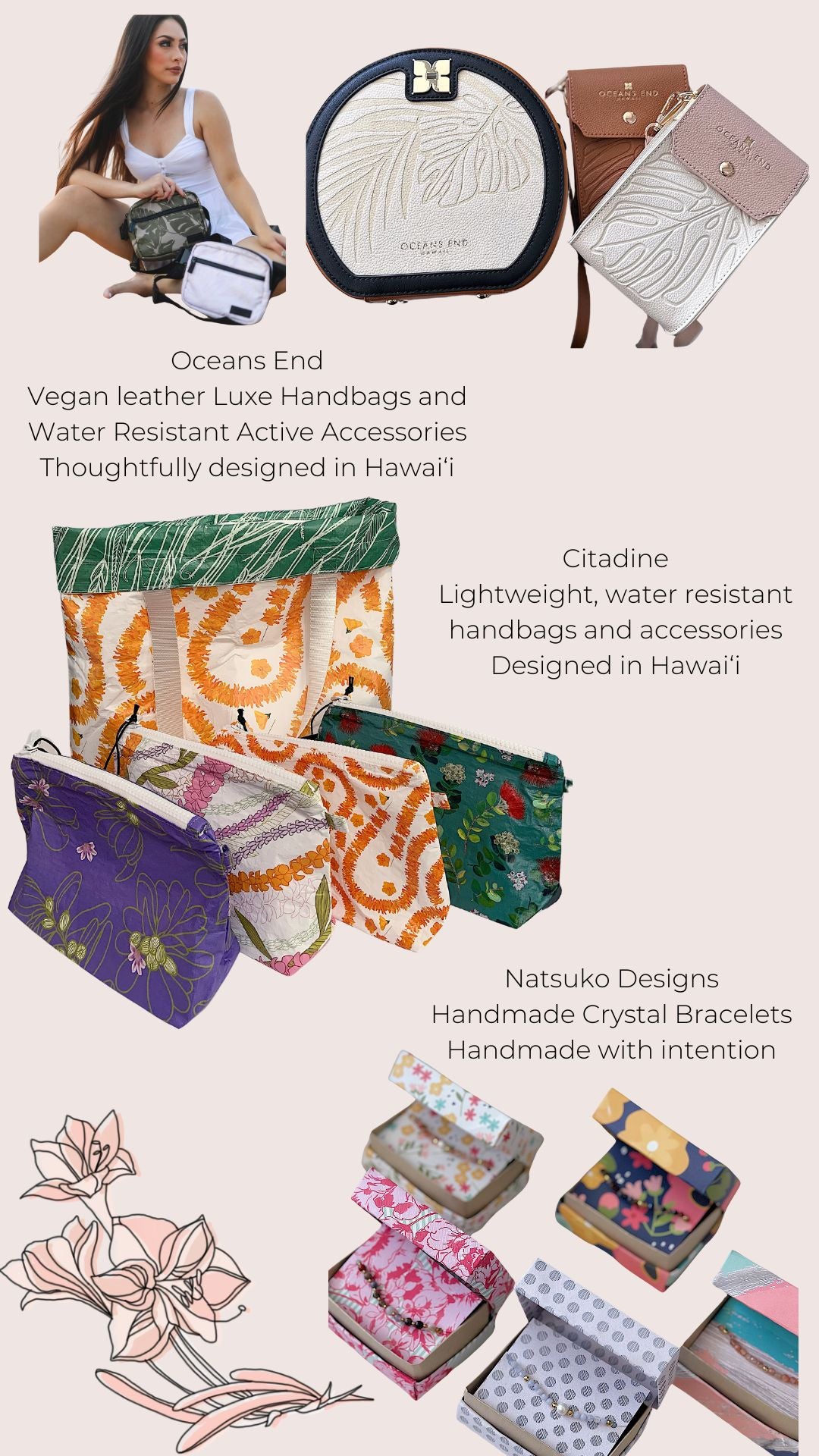 Hawaii accessories brands including Oceans End, Citadine and Natsuko Designs