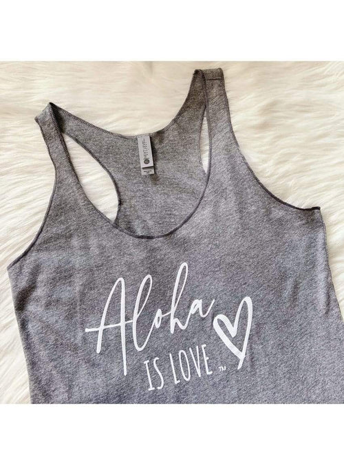 DYY Creations t-shirt Aloha is Love Women's Racerback in Heather Grey Aloha is Love women's racerback tank top - Women's graphic tank top sungkyulgapa