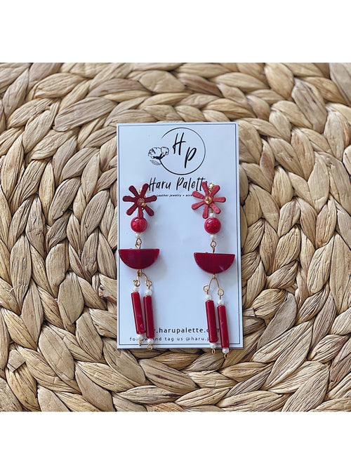 Haru Palette Jewelry Chloe Earrings in Red Leather Earrings | Unique Round Design | Haru Palette at sungkyulgapa sungkyulgapa