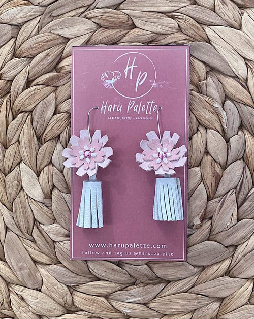 Haru Palette Jewelry Pink Sakura with Tassel Earrings Leather Earrings | Pink Sakura  | Haru Palette at sungkyulgapa sungkyulgapa