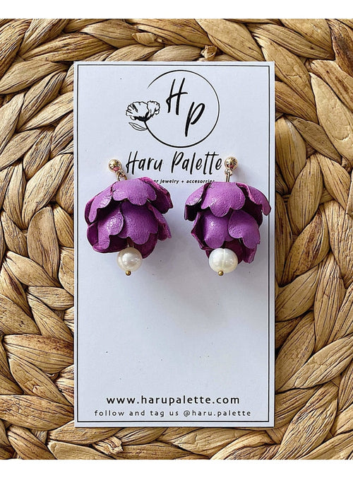 Haru Palette Jewelry Purple Peony Earrings Leather Earrings | Purple Peonies | Haru Palette at sungkyulgapa sungkyulgapa