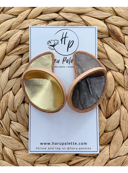 Haru Palette Jewelry Round Leather Earrings in Gold/Silver Leather Earrings | Unique Round Design | Haru Palette at sungkyulgapa sungkyulgapa