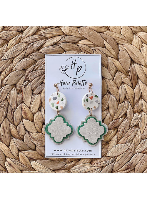 Haru Palette Jewelry Terrazzo Circle Earrings in Green Leather Earrings | Unique Round Design | Haru Palette at sungkyulgapa sungkyulgapa