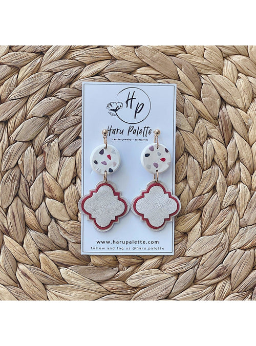 Haru Palette Jewelry Terrazzo Circle Earrings in Red Leather Earrings | Unique Round Design | Haru Palette at sungkyulgapa sungkyulgapa