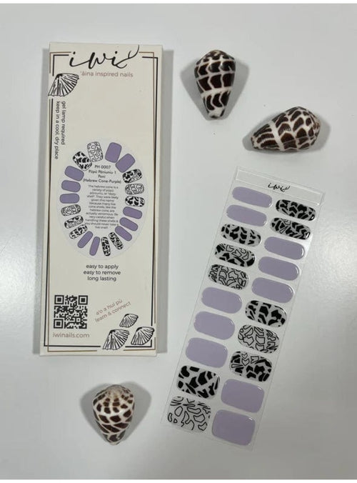 Iwi Nails Beauty and Wellness Gel Nail Strips in Pūpū Pōniuniu Hebrew Cone in Poni/Purple sungkyulgapa