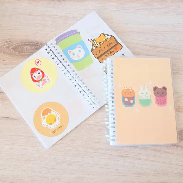 Kawaii Reusable Sticker Book, Reusable Sticker Album, 6x4 Inch Sticker Book,  Silicone Release Paper, Bubble Tea Sticker Storage Book 