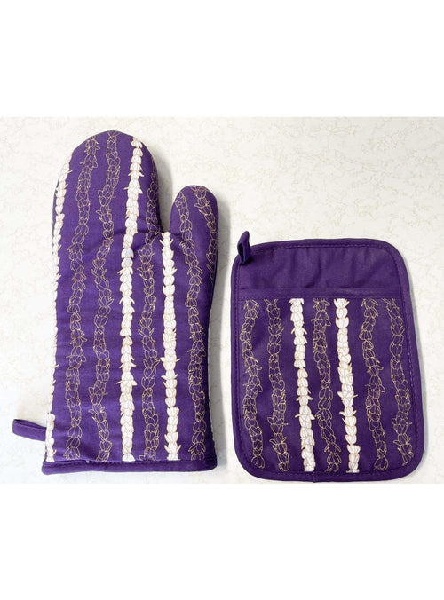 Purple Circles Oven Mitts and Pot Holders Set