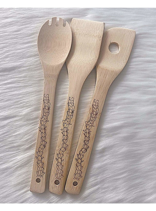 Pīkake Lei Bamboo Cutlery Set - Poni/Purple – Laha'ole Hawai'i