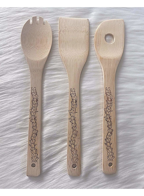 Pīkake Lei Bamboo Cutlery Set - Poni/Purple – Laha'ole Hawai'i