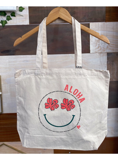 Twiggy Hawaii Handbag HIbiscus Smiley Tote Hibiscus Smiley Canvas Tote | Twiggy Hawaii at sungkyulgapa sungkyulgapa