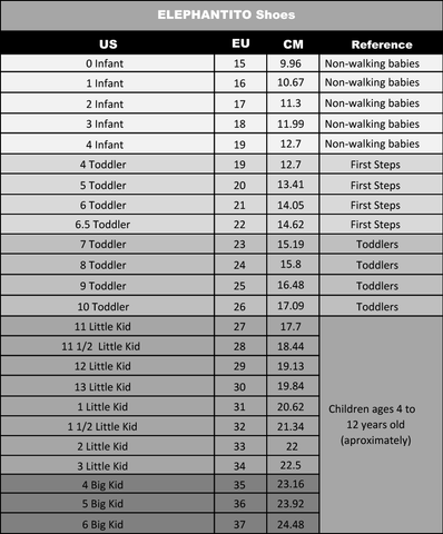 Youth Size 2 Shoes Chart
