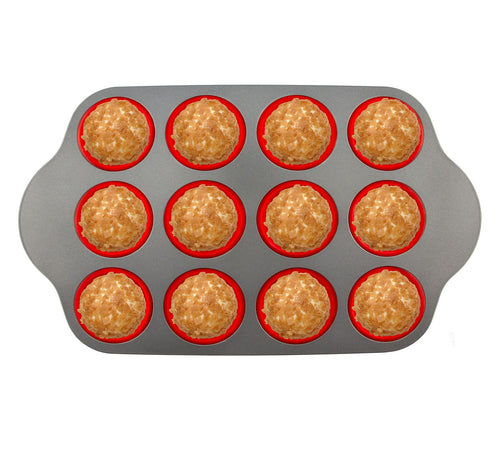 JXWING 6 Cups Non-stick Silicone Cupcake Baking Pan with Ergonomics Grips,  Premium Stainless Steel Core Muffin Pan, Green