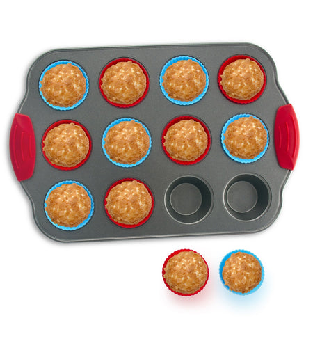 12-Cup Silicone Professional Non-Stick Popover Pans for Muffins, Brownies  and Baking