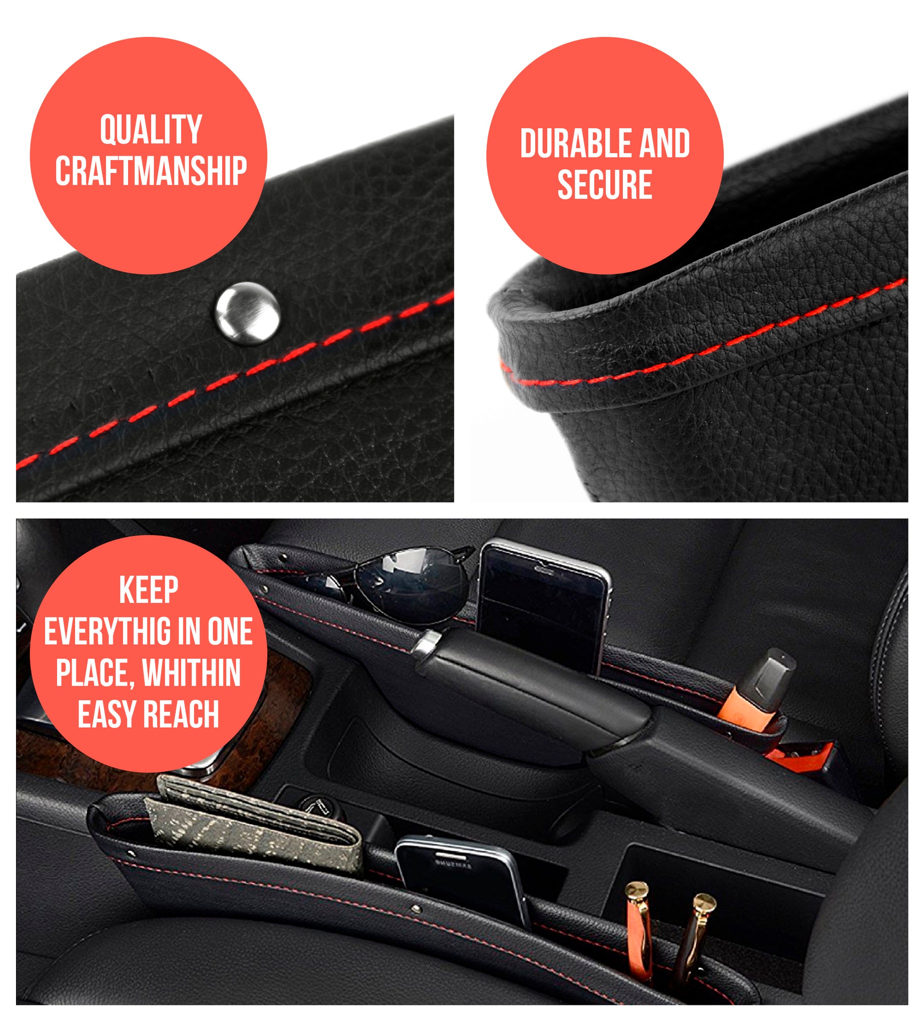 Premium PU Leather Seat Gap Filler & Car Organizer – Boxiki