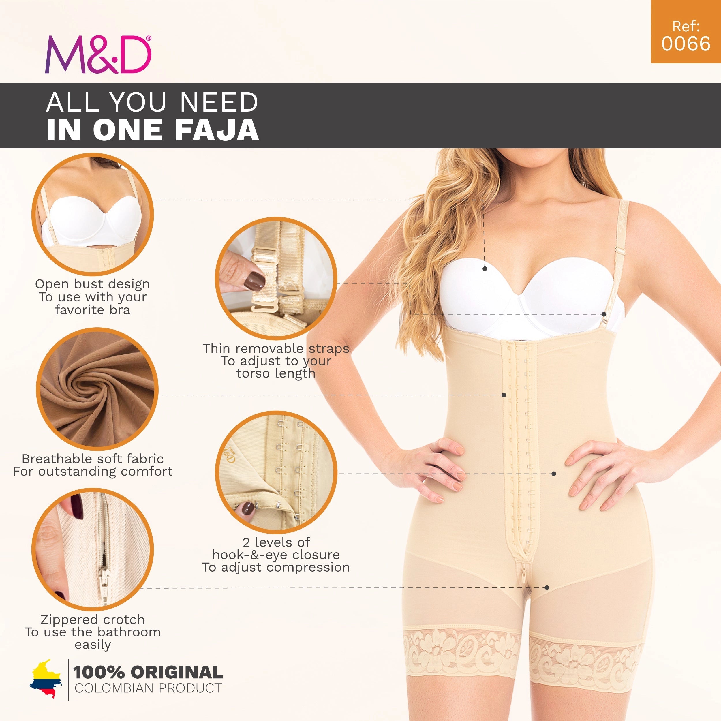Fajas MYD 0066 Strapless Mid Thigh Women Body Shaper Powernet