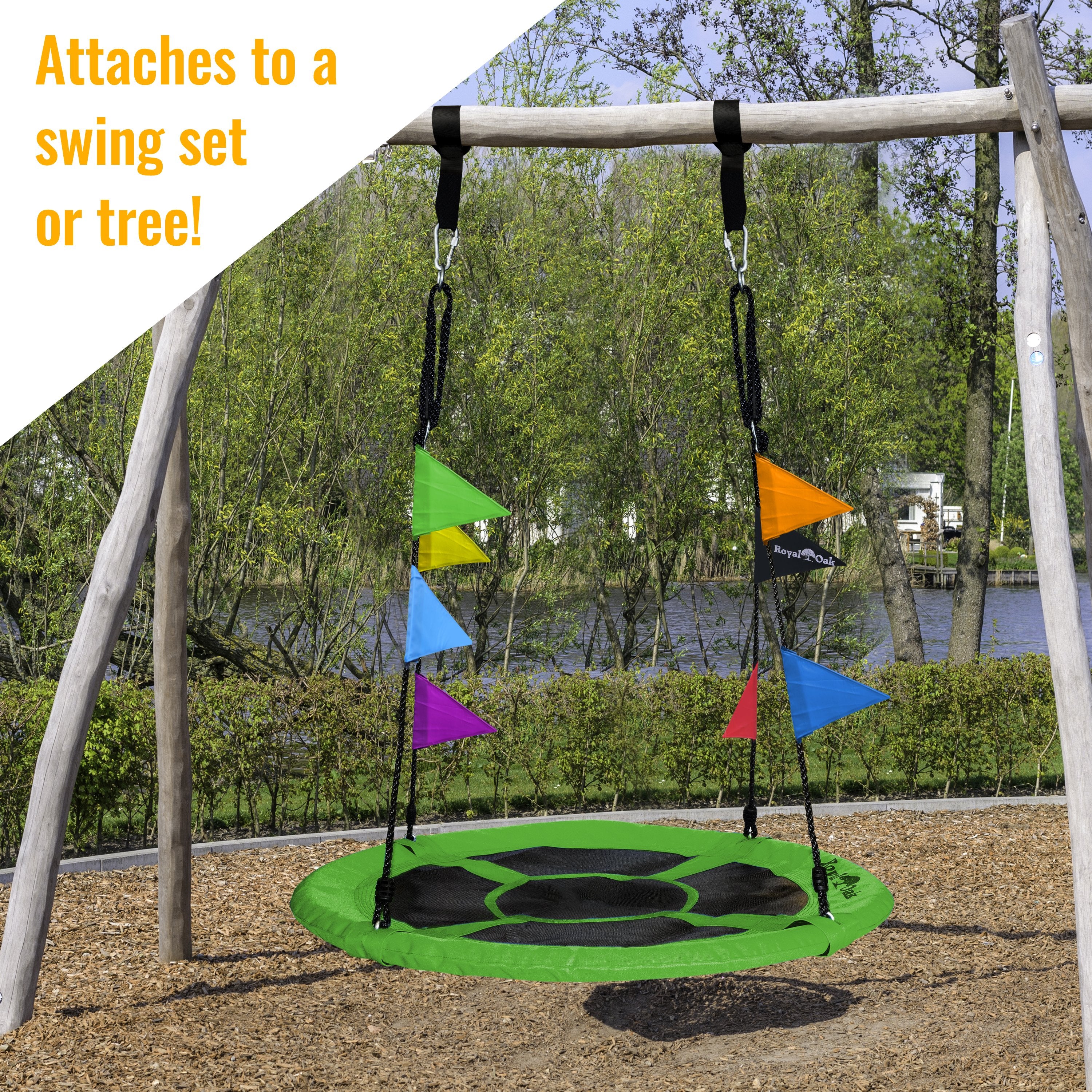 swing set with trampoline and saucer