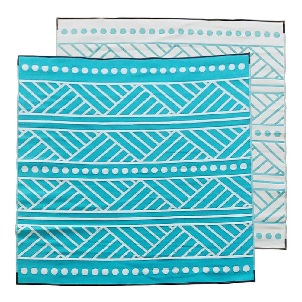 High Tide Recycled Plastic Outdoor Mat Rug Turquoise Grey