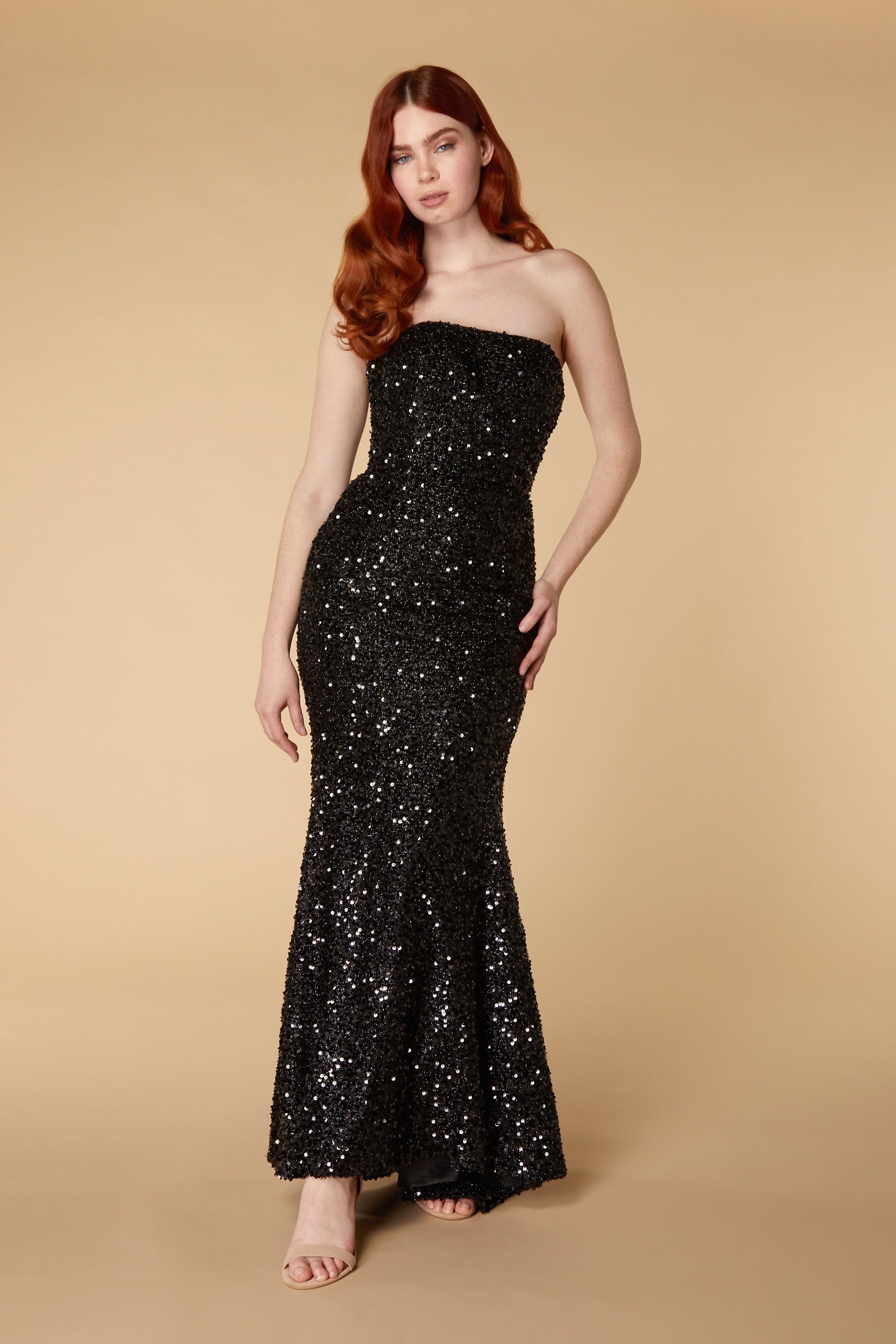 Nera Strapless Sequin Maxi with Train, UK 18 / US 14 / EU 46 / Black Sequins