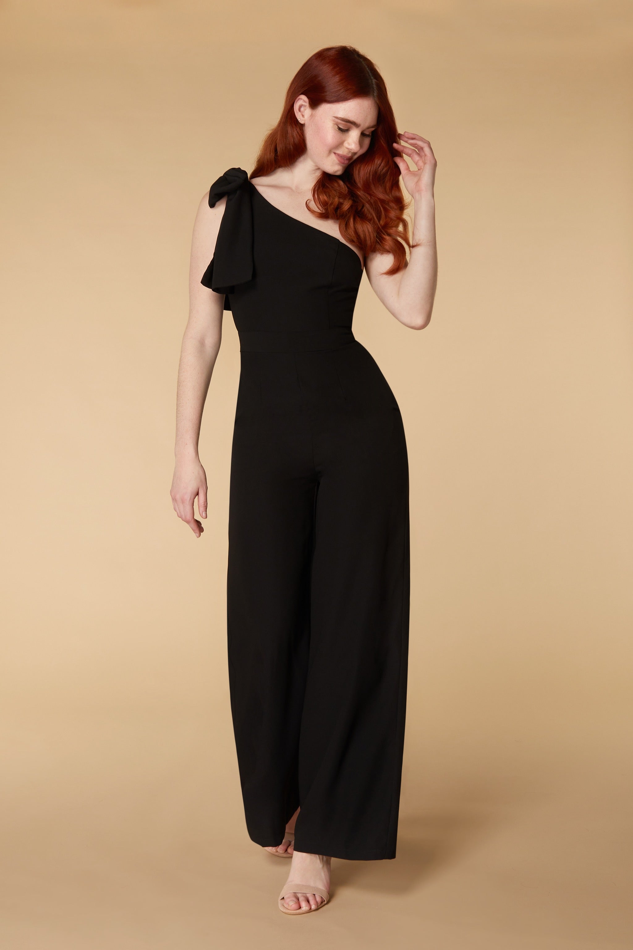 Eva One Shoulder Bow Detail Jumpsuit, UK 14 / US 10 / EU 42 / Black