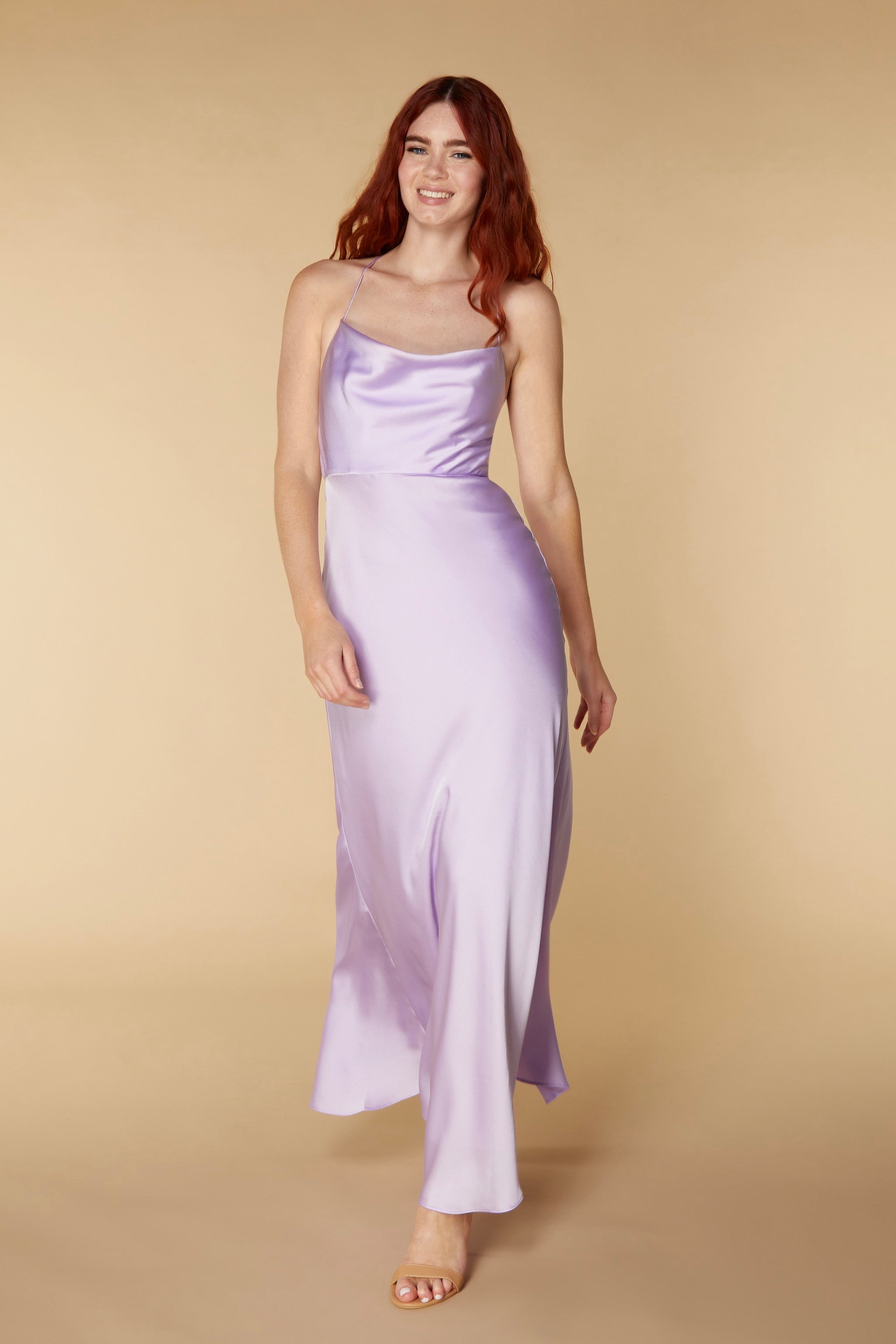 Aida Open Back Maxi Dress with Tie Strap Detail, UK 18 / US 14 / EU 46 / Lilac