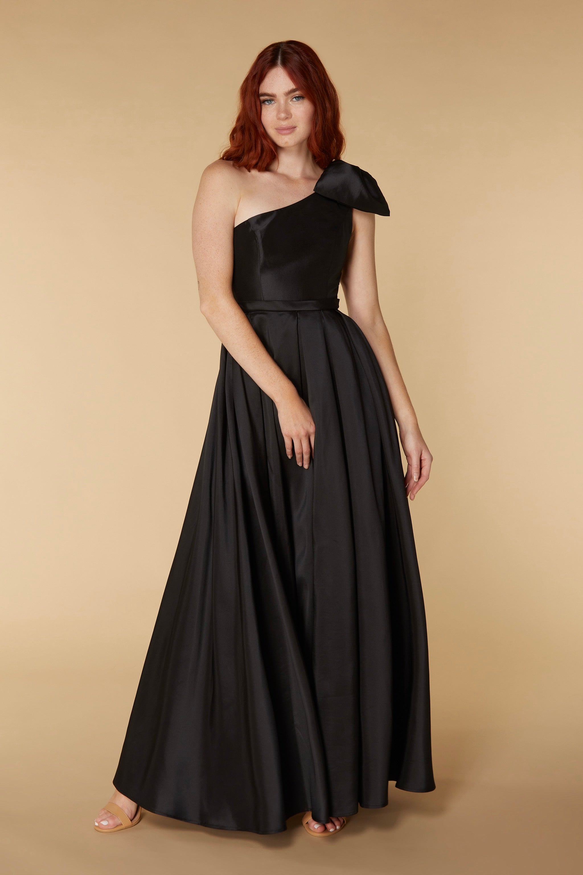 Belle One Shoulder Bow Detail Maxi Dress, UK 14 / US 10 / EU 42 / Black