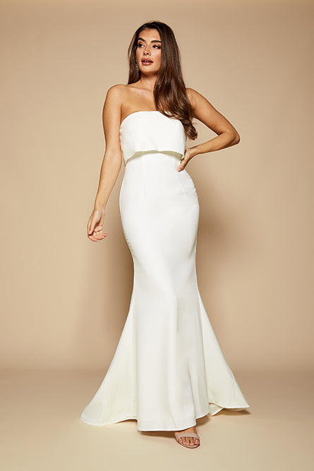 Blaze Strapless Maxi Dress With Overlay – Jarlo London