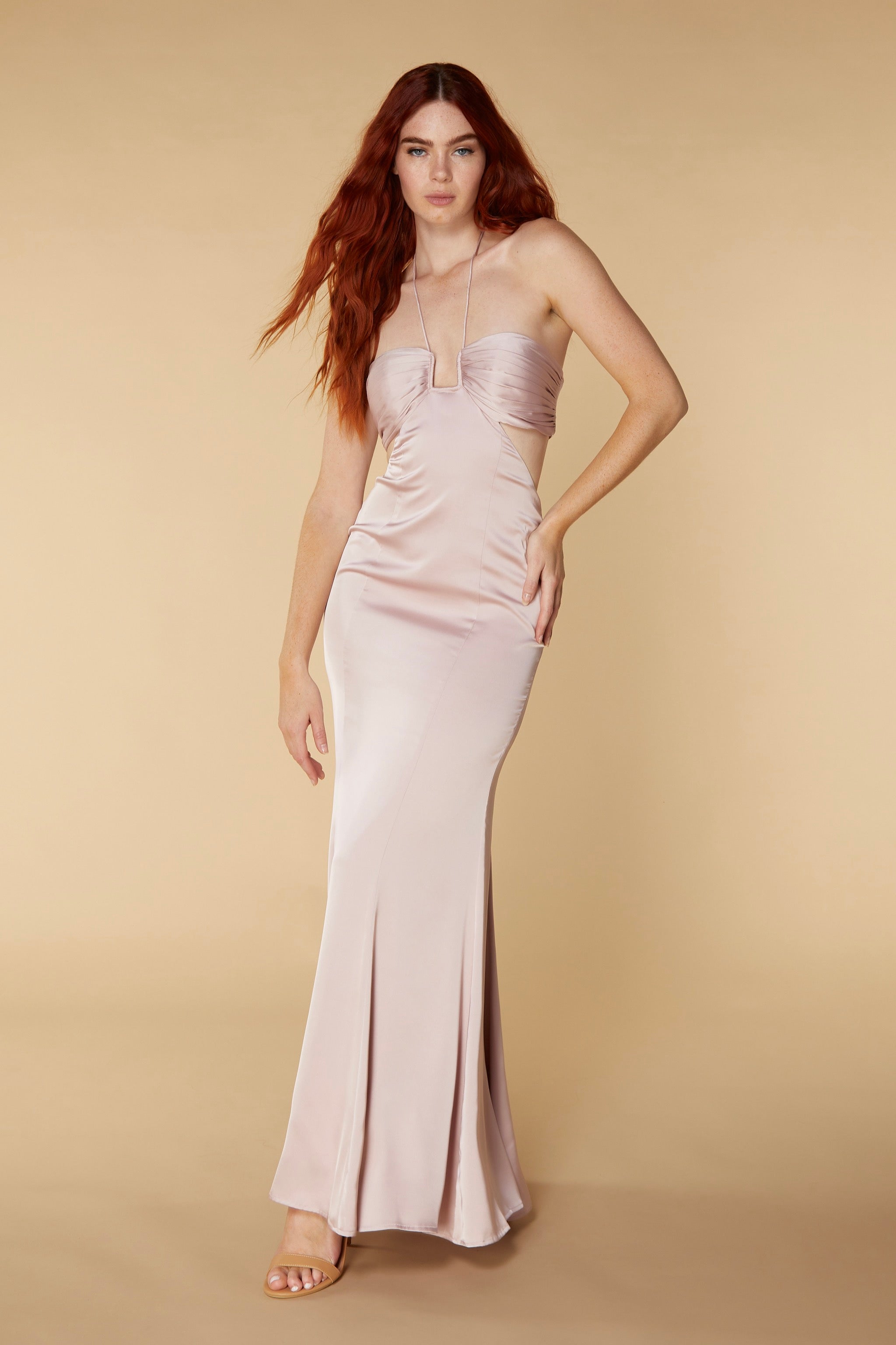 Dream Halter Neck Maxi with Cut Out Detail, UK 10 / US 6 / EU 38 / Soft Pink