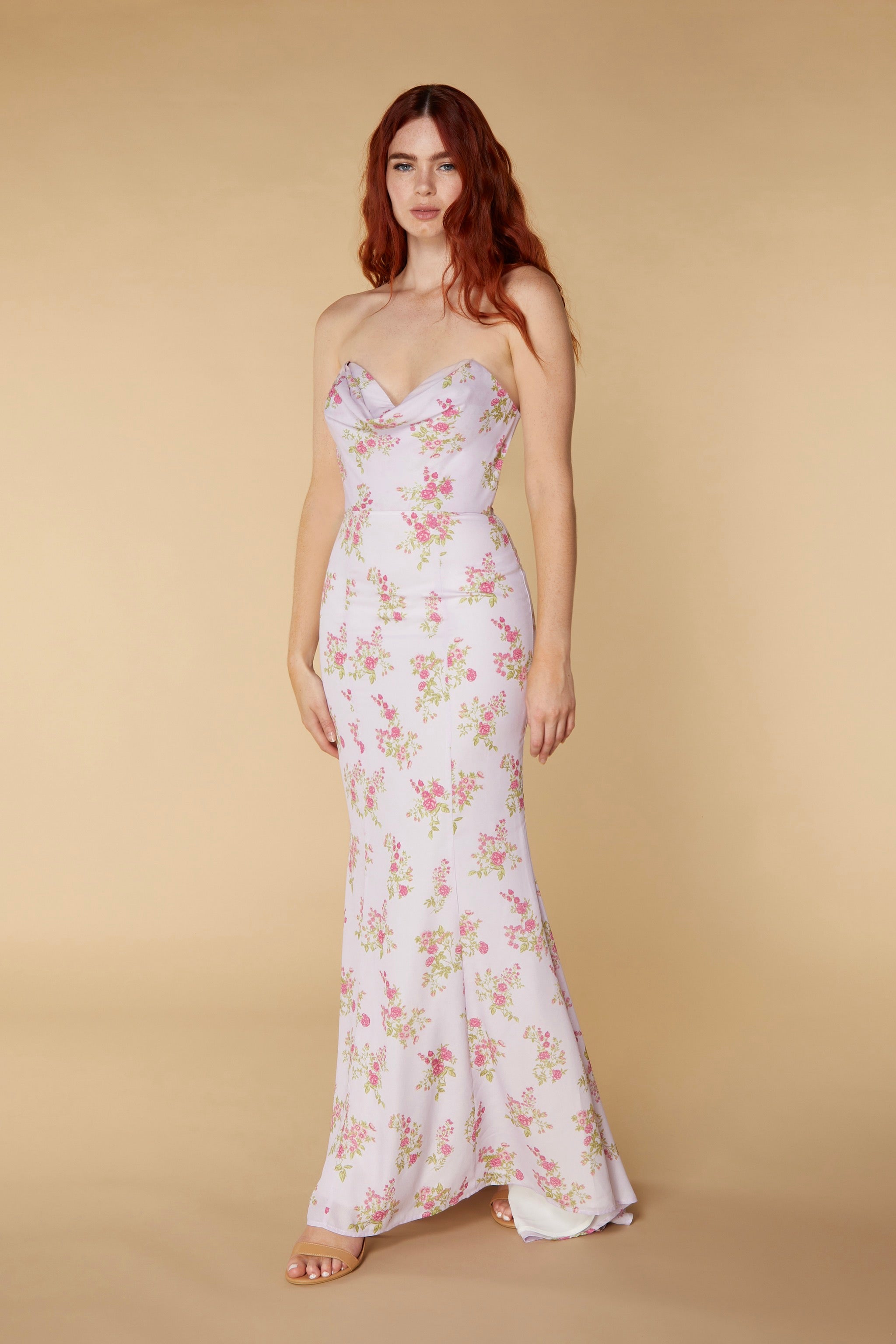 Lilac Strapless Floral Print Maxi with Train, UK 10 / US 6 / EU 38 / Purple Print