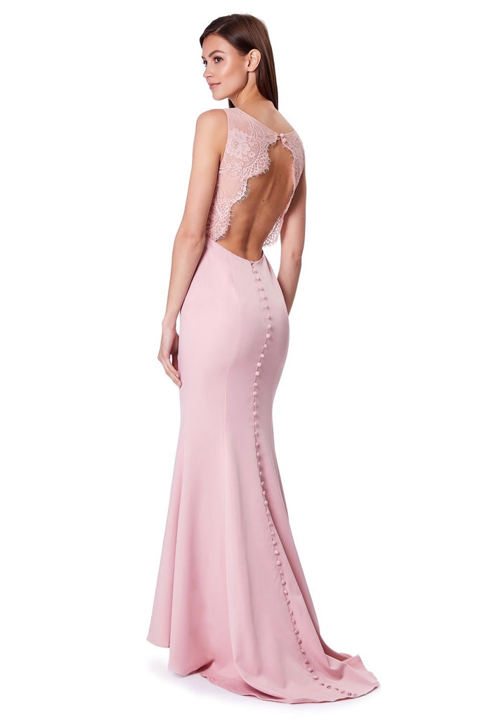 pink lace fishtail maxi dress