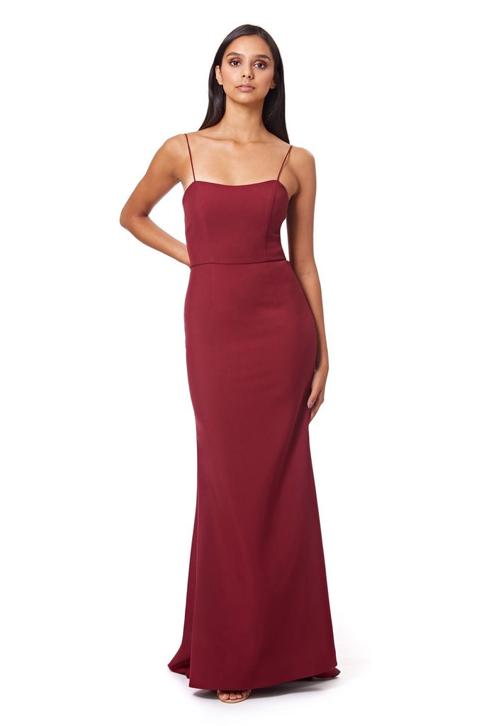 burgundy square neck dress