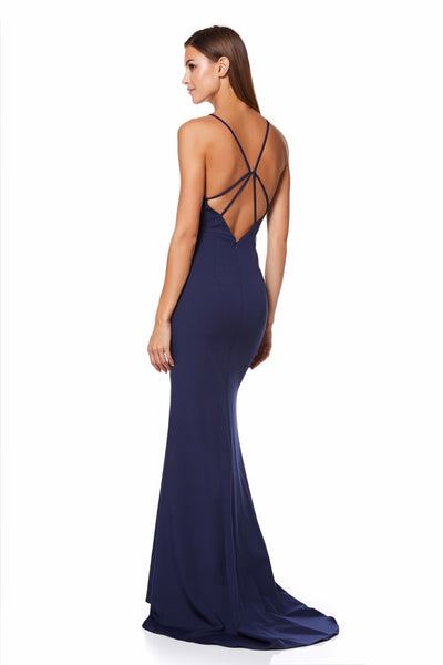 Lyssa High Neck Fishtail Maxi Dress with Strappy Back Detail – Jarlo London