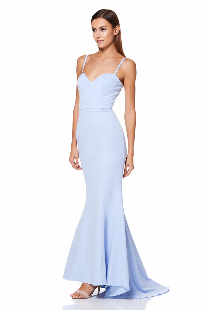 pale blue fishtail dress