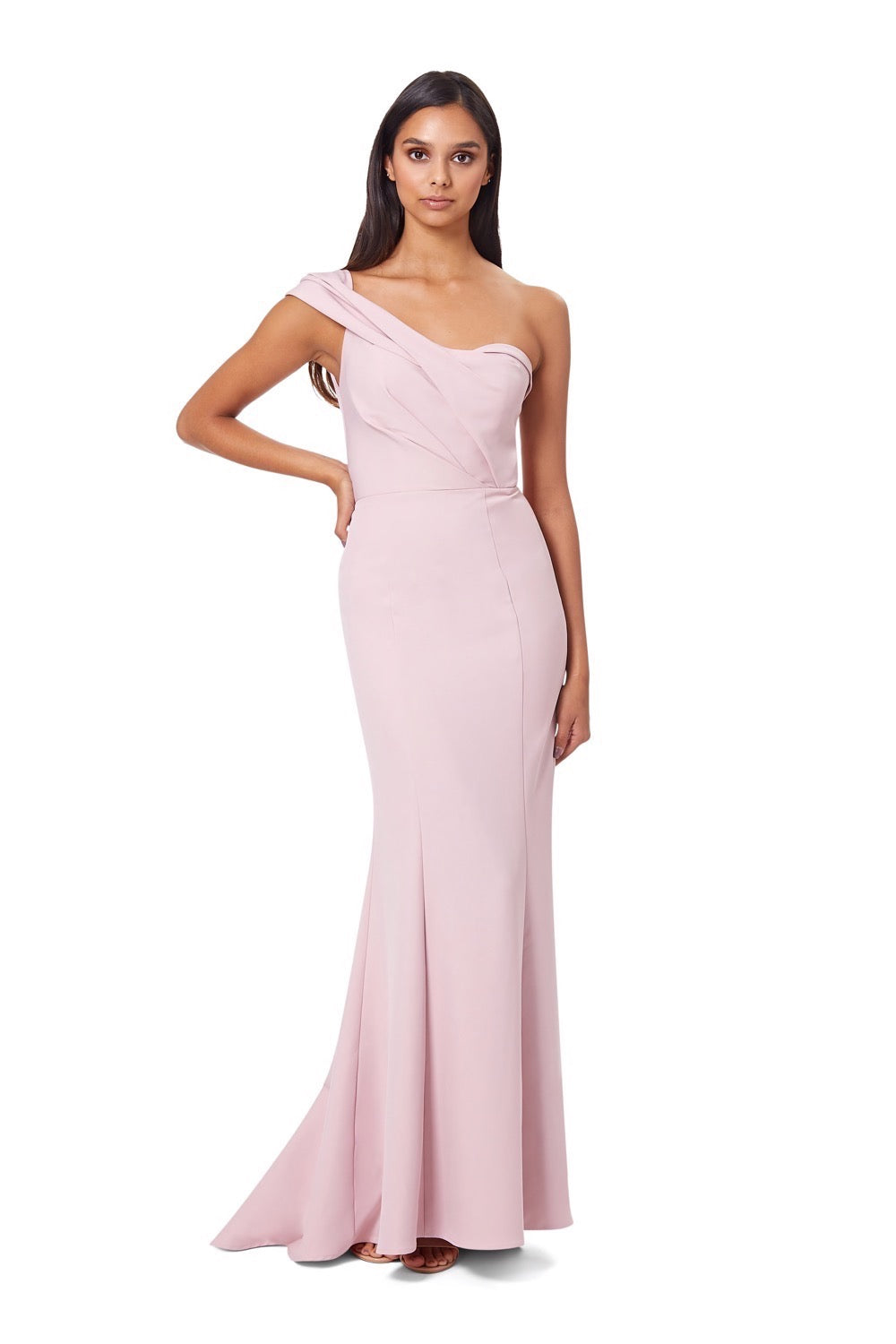 Annabelle One Shoulder Fishtail Maxi Dress with Pleated Shoulder Detail, UK 10 / US 6 / EU 38 / Original Pink