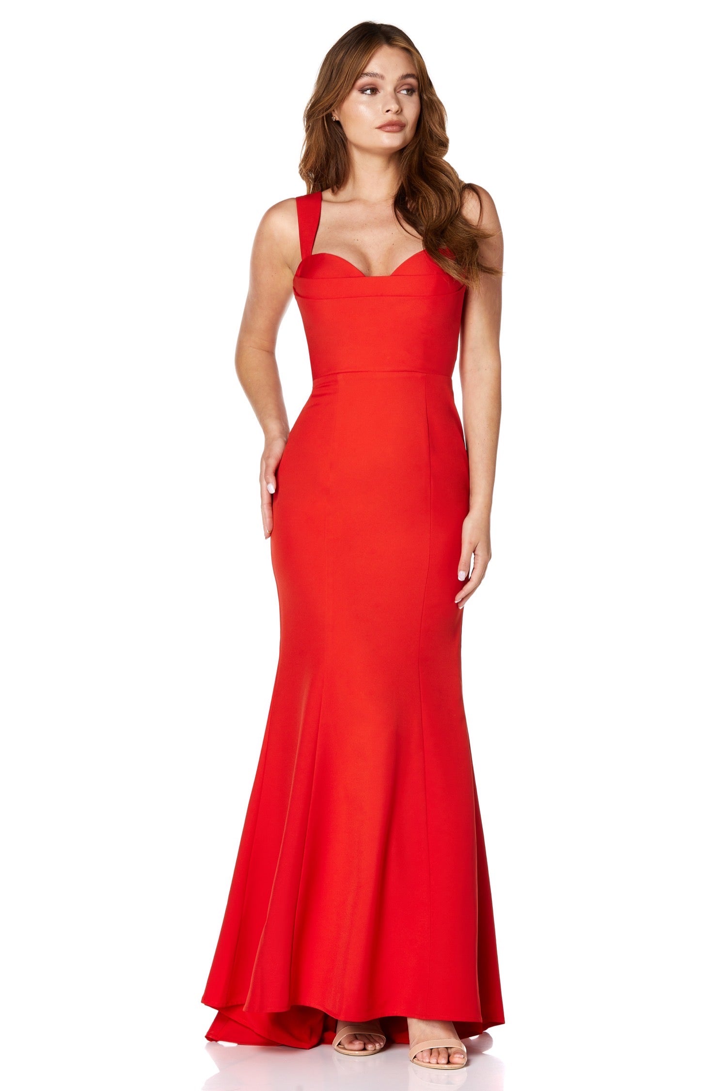 Rebecca Strap Maxi Dress with Pleated Sweetheart Neckline, UK 18 / US 14 / EU 46 / Red